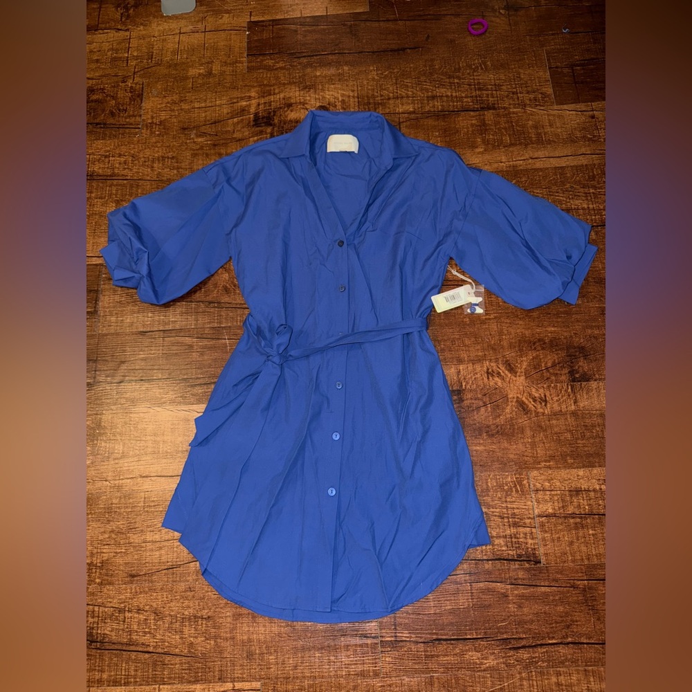 Blue Belted Shirt Dress - Picture 4 of 4